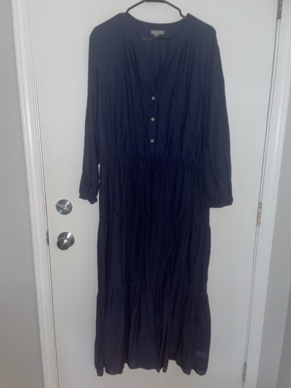 Falls Creek Navy Button-Front Tiered Maxi Dress